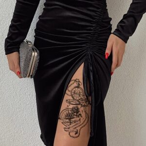 Pusula ve Köstekli Saat Desenli Geçici Dövme - Gerçekçi Suya Dayanıklı Tattoo
