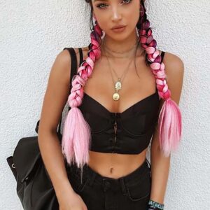 Pembe ve Karışık 3 Renk Ombreli Sentetik Box Braid Afrika Örgüsü Saç – 60 cm, 100 gr