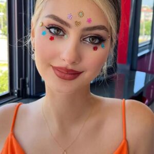 Karışık Renkli Çiçek & Kalp Detaylı Yüz ve Vücut Taşı Sticker Seti
