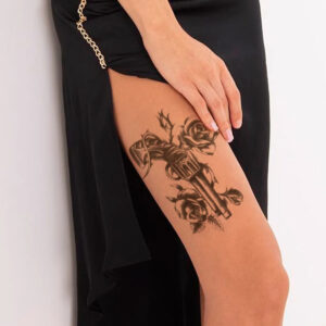 Gül ve Silah Temalı Gerçekçi Geçici Dövme - 15x21 cm Büyük Boy Su Geçirmez Tattoo