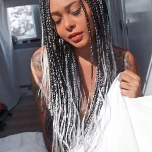 Siyah-Gri Renk Ombreli Box Braid Tarzı Afrika Zenci Örgüsü Sentetik Saç 60 cm / 100 gr