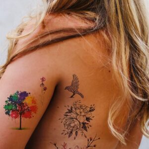 Geçici Çiçek, Ağaç Ve Kuş Dövme Tattoo