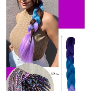 Mor Üç Renk Ombreli Afrika Zenci Örgüsü Box Braid Sentetik Saç 60 cm 100 gr