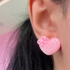 Pembe Renk Kalp Figürlü Küpe (Çift)