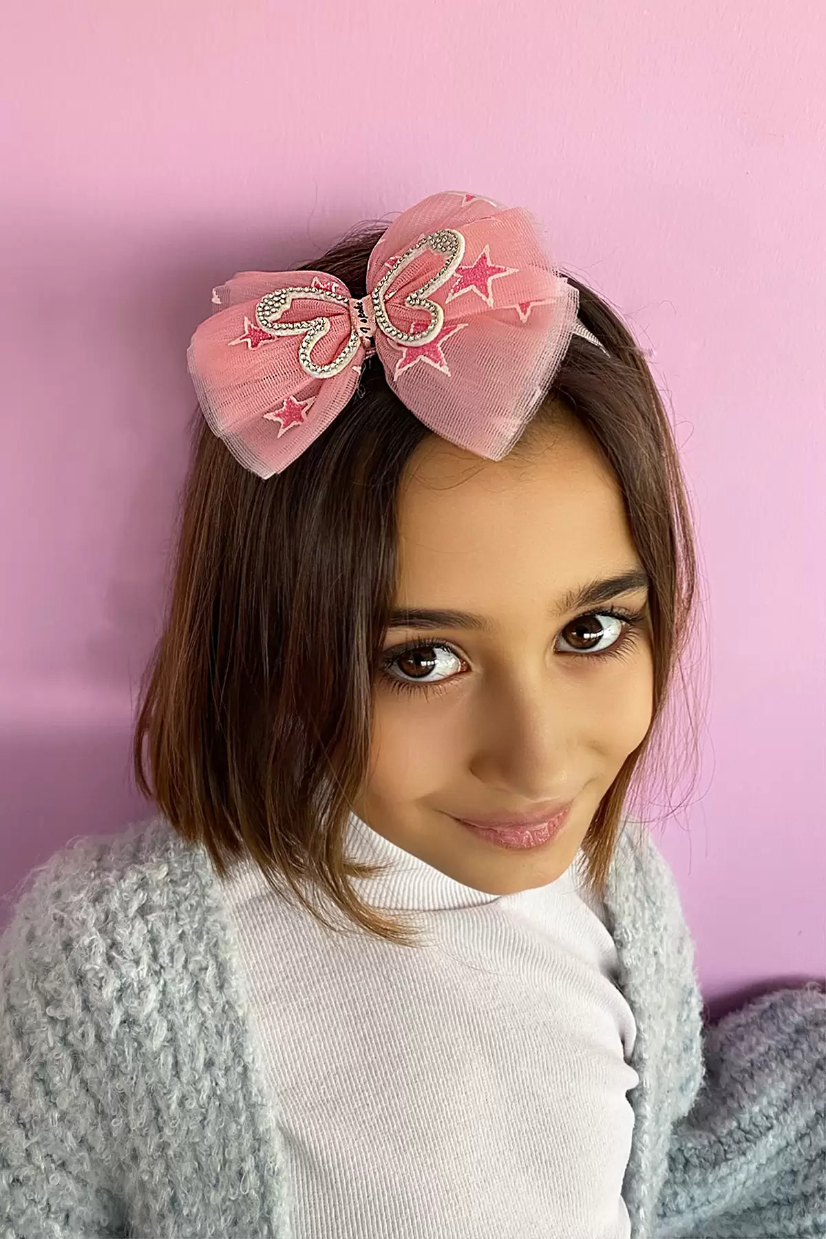 Pembe Renk Kelebek Figürlü Çocuk Saç Bandı