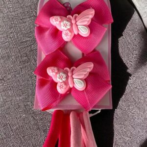 Kelebek Figürlü Yan Toka ve Lastik Toka Set Pembe Renk