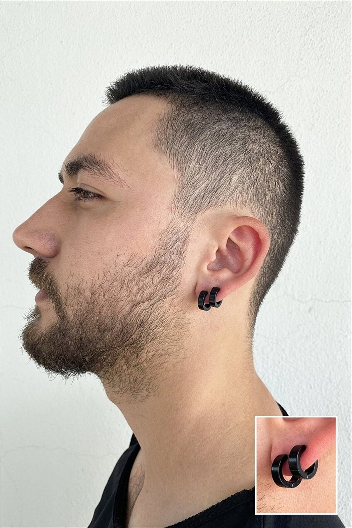 Sıkıştırmalı Unisex Halka Küpe (Çift) Siyah Renk