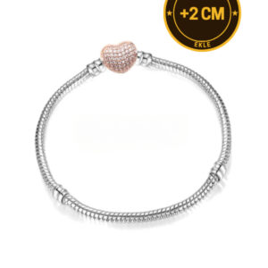 Moments Pavé Bronz Taşlı Kalp Klipsli Yılan Zincir Bileklik, Charm Uyumlu