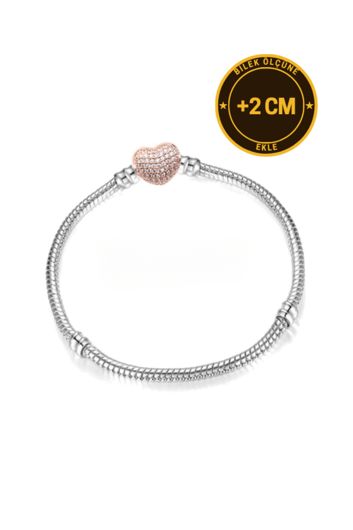 Moments Pavé Bronz Taşlı Kalp Klipsli Yılan Zincir Bileklik, Charm Uyumlu