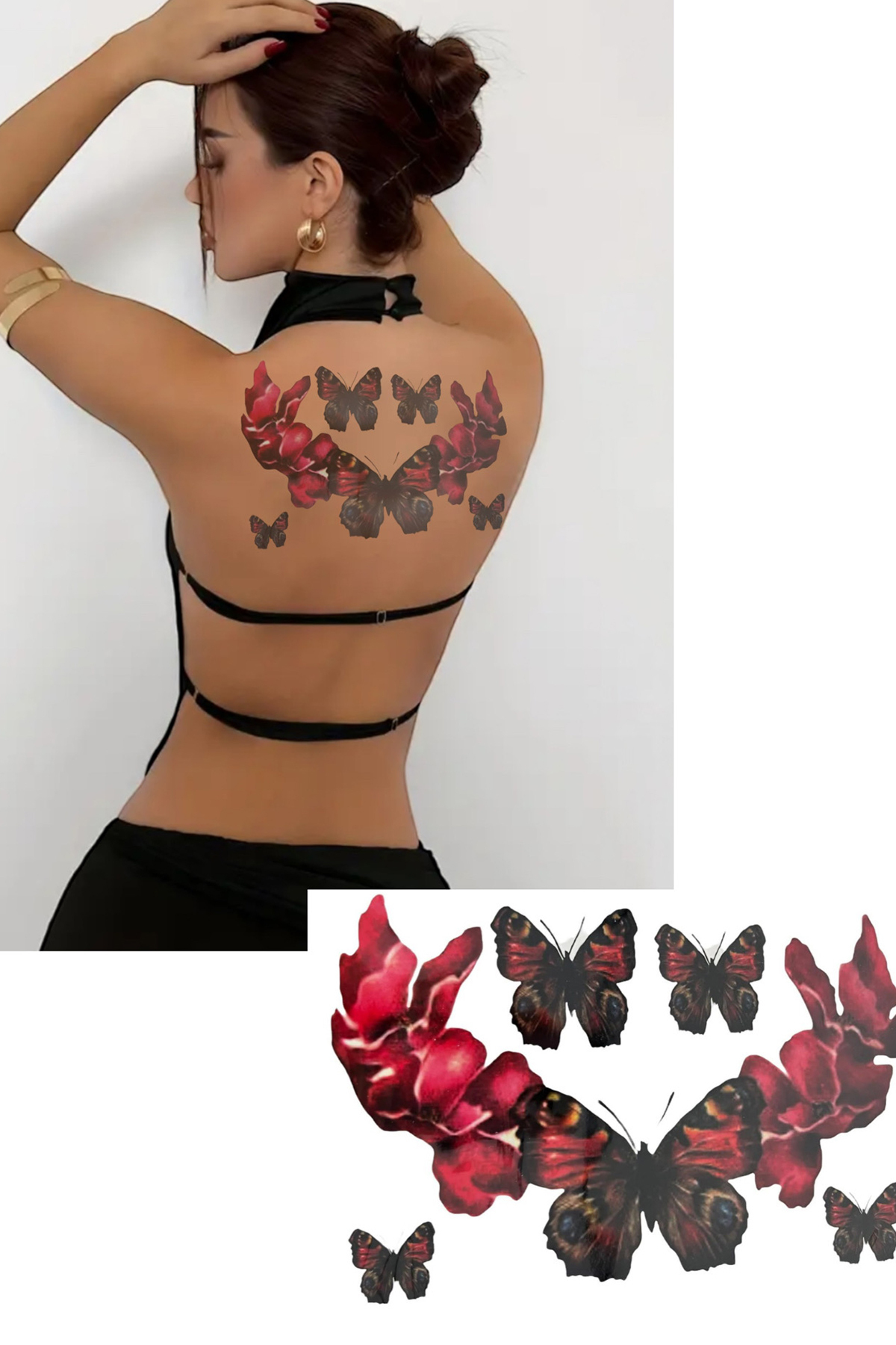 Butterfly Art 15x21 cm Büyük Boy Geçici Dövme - Renkli Kelebek Figürlü Tattoo Serisi