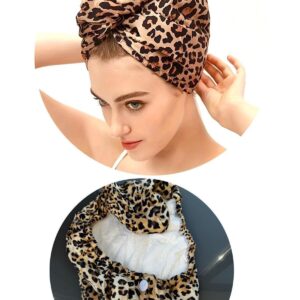 Leopar Desenli Mikrofiber Saç Havlusu - Lastikli Pratik Kurulama Bonesi
